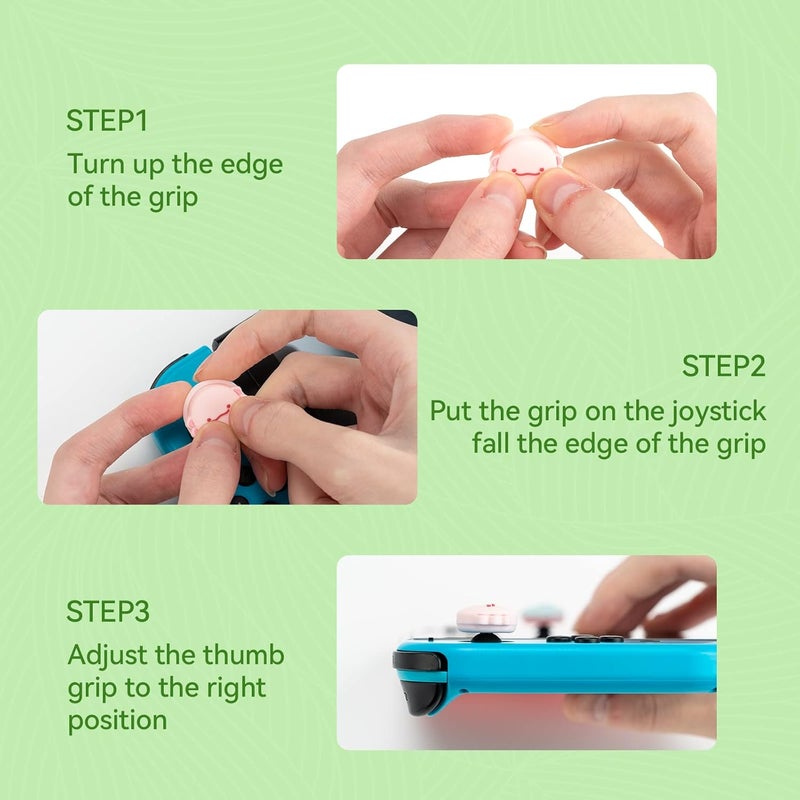 GEEKSHARE Cute Silicone Joy Con Thumb Grip Caps, Joystick Cover Compatible with Switch/OLED/Switch Lite,4PCS - Dinosaur & Axolotl - Image 4